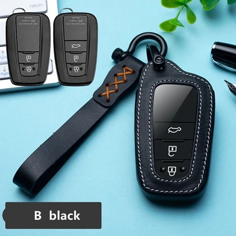 For B key black Автомобильный натуральный кожаный брелок чехол держатель для Toyota Avalon Camry Land Cruiser Prado Corolla CHR CH-R Prius RAV4 аксессуары - Название цвета: For B key black