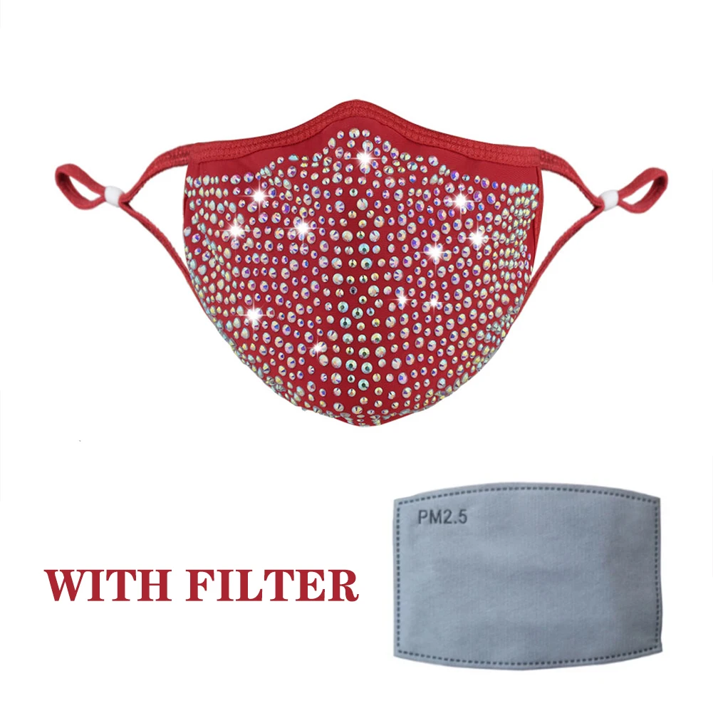 2024 Mode 15 Farben bling Strass Gesichts maske für Frauen wieder verwendbare gewaschene Stoff maske Halloween Party Dekoration KZ-004 – Detail 16