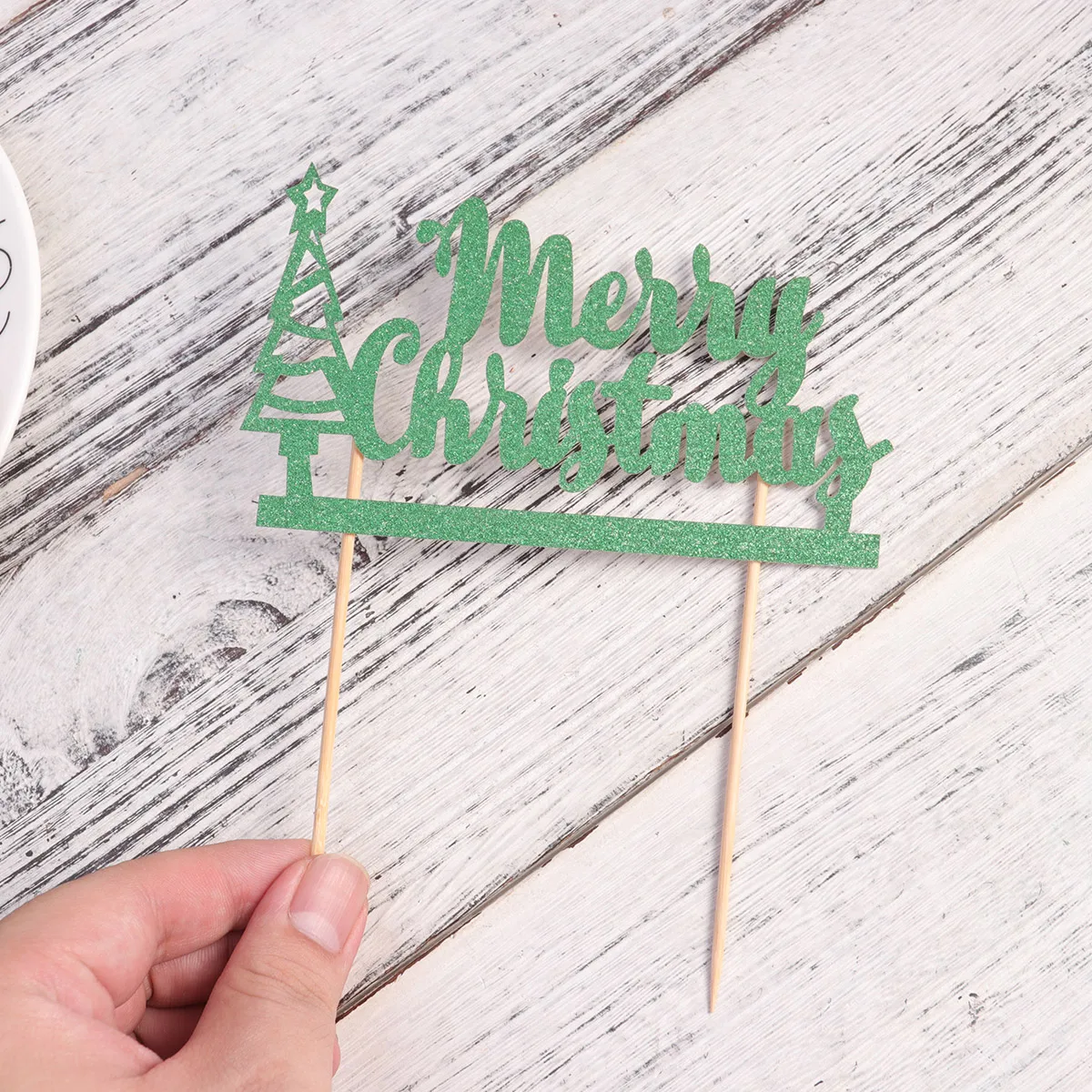 12pcs Merry Christmas Cake Topper Greeting Words Cake Picks Christmas Tree Cupcake Toppers Cake Decoration Topper Xmas Party