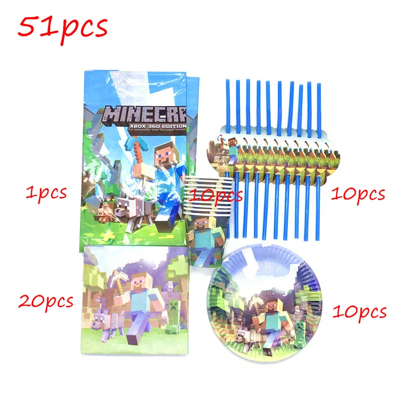 beipanzhixizhuo-51pc 51 шт./лот горная Пиксельная игра одноразовая посуда с днем рождения Салфетка под тарелку кружку соломинка украшения для скатерти принадлежности - Цвет: beipanzhixizhuo-51pc
