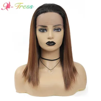 

X-TRESS Lace Front Synthetic Wigs Brown Straight Wig for Black White American Africa Women Heat Resistant Hair Free Shipping