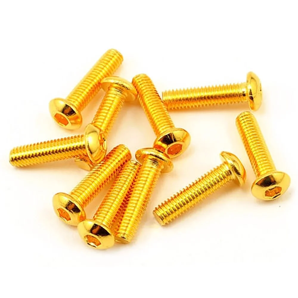 10pcs Grade 12.9 Half Round Head Plating Titanium Gold Hex Screw M2 M2.5 M3 M4 M5 Iso7380 Hex Socket Screw Length 5-30mm