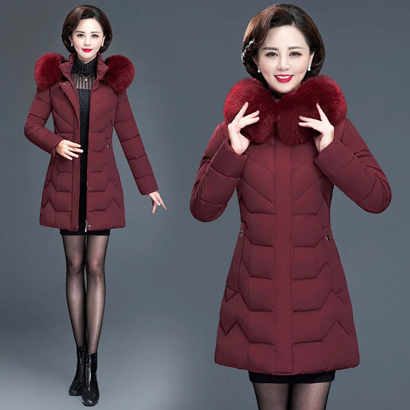 

Middle-aged Short Cotton-padded Clothes Women's 2019 Winter New Style Large Fur Collar down Jacket Cotton-padded Clothes Plum Mo