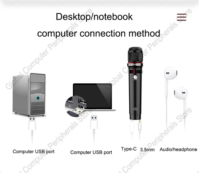 Lenovo-プロのカラオケコンデンサーマイク,歌の録音,エコー