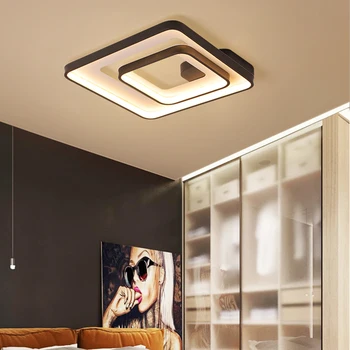 

Modern LED Flush Ceiling Light Fixture with Remote Dimmable Black Square Chandelier Lamp for Living Room Kitchen Bedroom