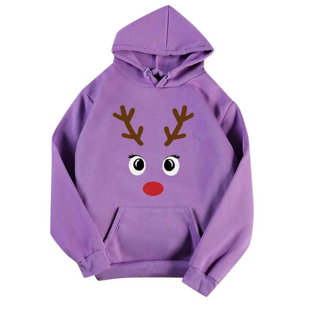 Christmas Print Sweatshirt Elk Printed Women Long Sleeve Christmas Hoodies Blouse Pullover Loose Street Tops jersey navidad