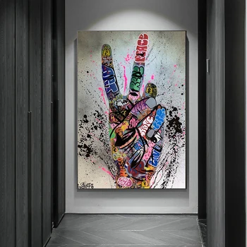 

Graffiti Art Poster Print Painting Street Art Gesture Victory on Canvas Hand Gesture Wall Pictures for Living Room Home Decor