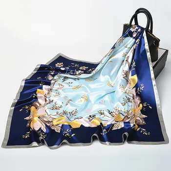 

Fashion Silk Satin Neck Scarves For Women Square Shawls Floral Printed Kerchief Hijab Scarf Female 90*90cm Bag Scarfs For Ladies