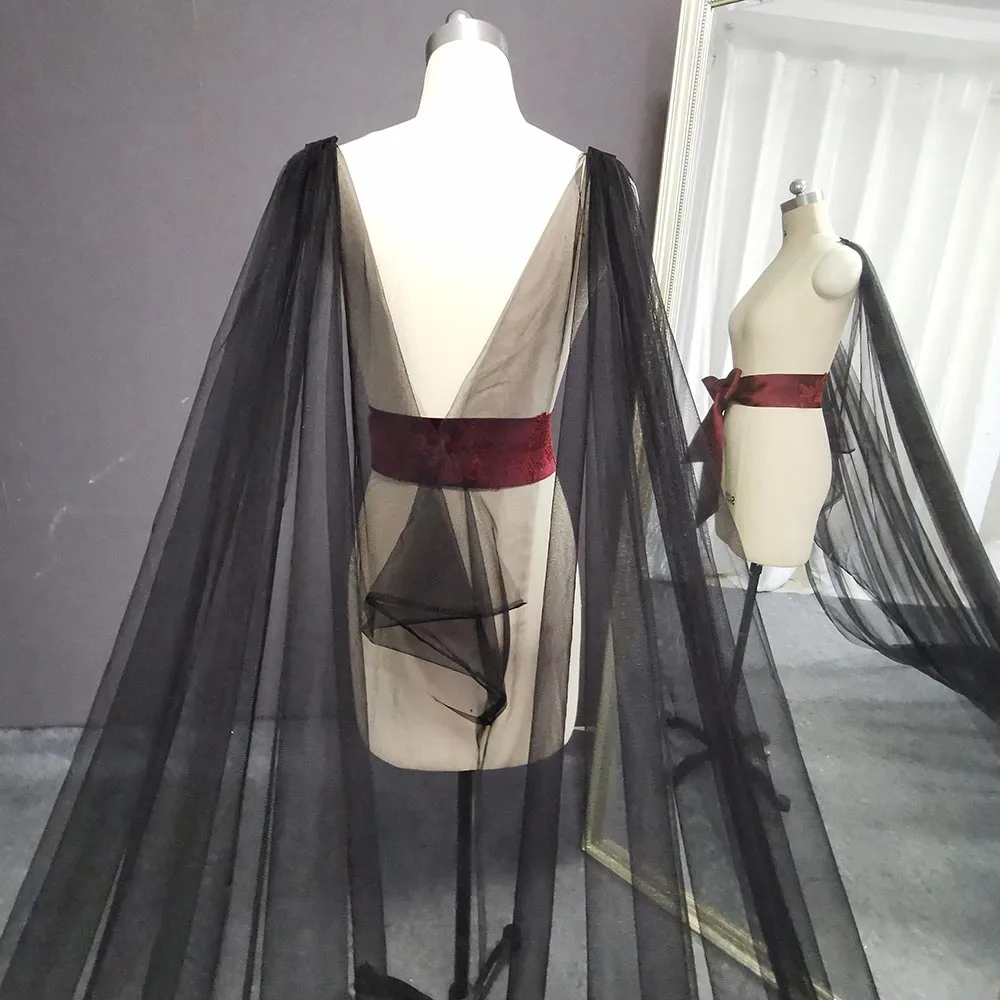 Customized Real Photos Black Long Wedding Boleros Bling Sequins Lace Cathedral Bridal Cape Bolero Mariage Shoulder Veil