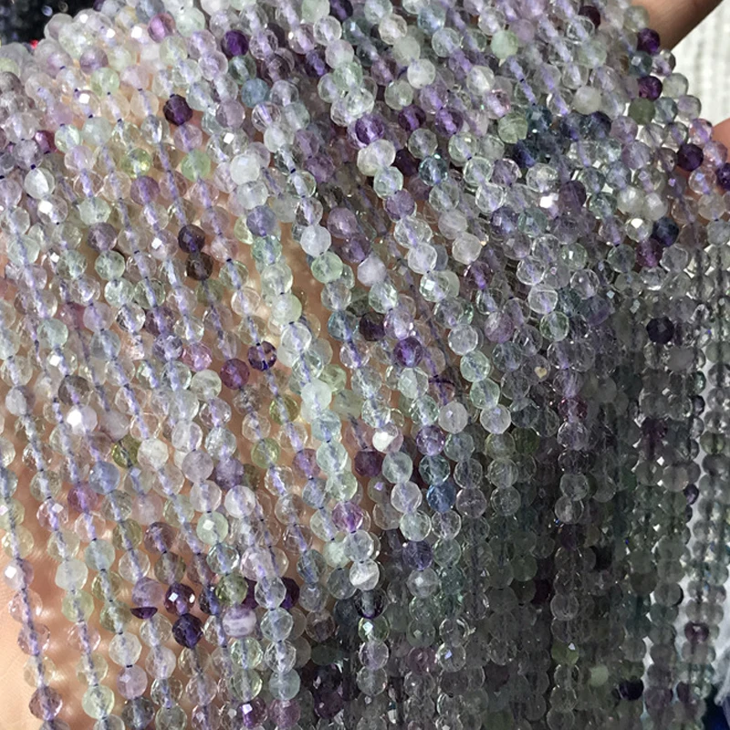 

2mm 3mm 4mm Faceted Natural Colorful Fluorite Stone Beads Round Loose Stone Small Beads For Jewelry Making DIY Bracelet Necklace