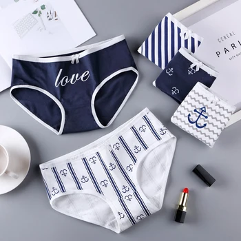 

Cute Anchor Printing Panties Girl Intimate Panty Women's Cotton Triangle Brief Woman Sailor Underwear Breathable Intimates