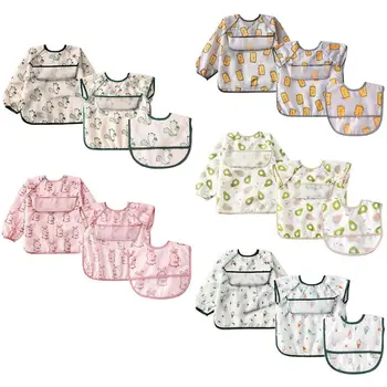

3 Pcs/set Children Feeding Bib Long-sleeved Waterproof Polyester Taff Baby Smock