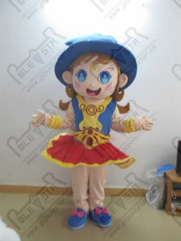 

quality dancer mascot costumes cartoon red dress blue hat magic girl mascot design