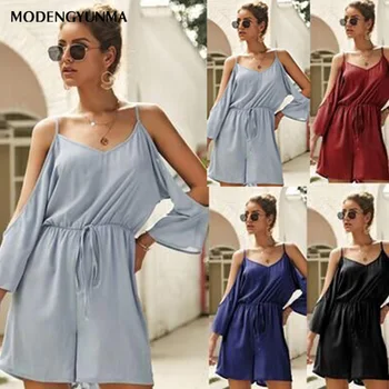 

New Women Bodycon Jumpsuit Set Sleeveless solid color Strapless shoulder Shorts suit one Pieces Clothing Suit Women Rompers
