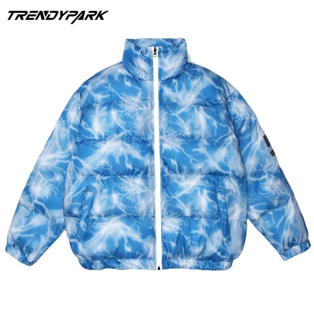 

Men's Winter Warm Jacket Coat Creative Print Blue Grey Thick Heated Padded Puffer Jacket Oversize Male Parka Men's Clothing