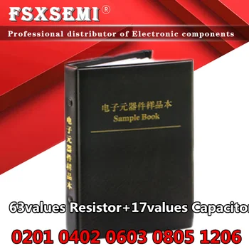 

63values SMD Resistor 0R~2M 1% + 17values 15PF~1uF Capacitor Mixed Sample Book 0201 0402 0603 0805 1206