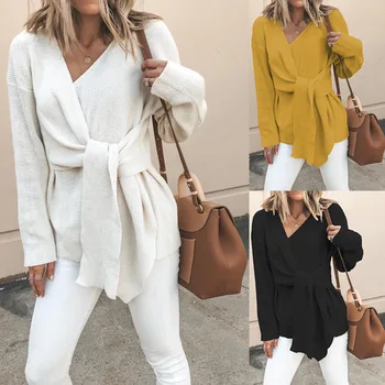 

3 Color Hot 2020 nian Autumn and Winter Fashion V-neck Lace Long Sleeve Ladies Blouse Woolen Coat 101263