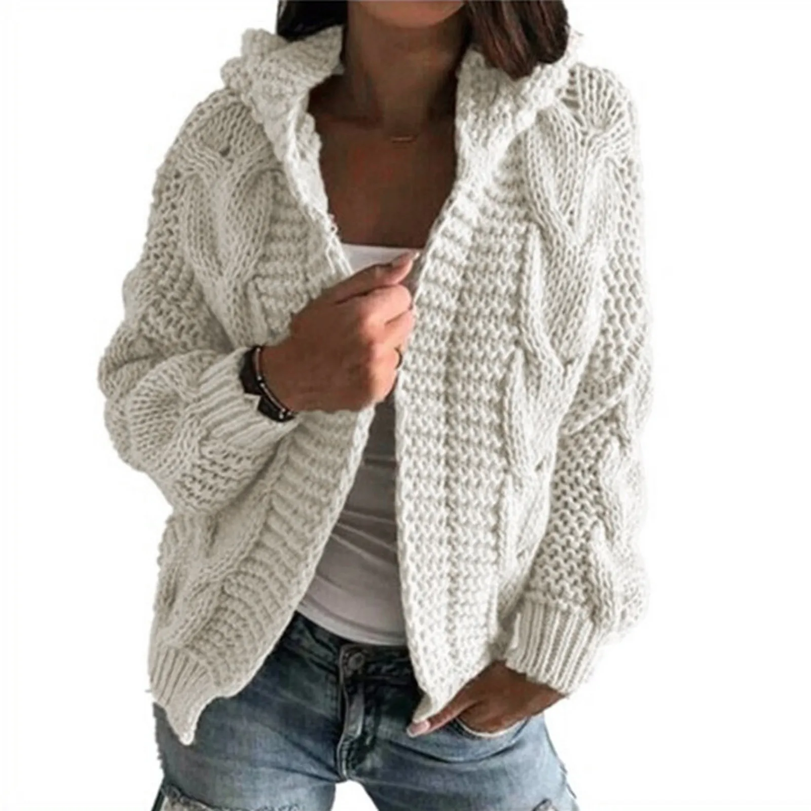 Women Knit Cardigan Casual Hooded Long Sleeve Sweater Lightweight Loose Autumn Sweaters Vintage Coat Outwear Sueters De Mujer 1