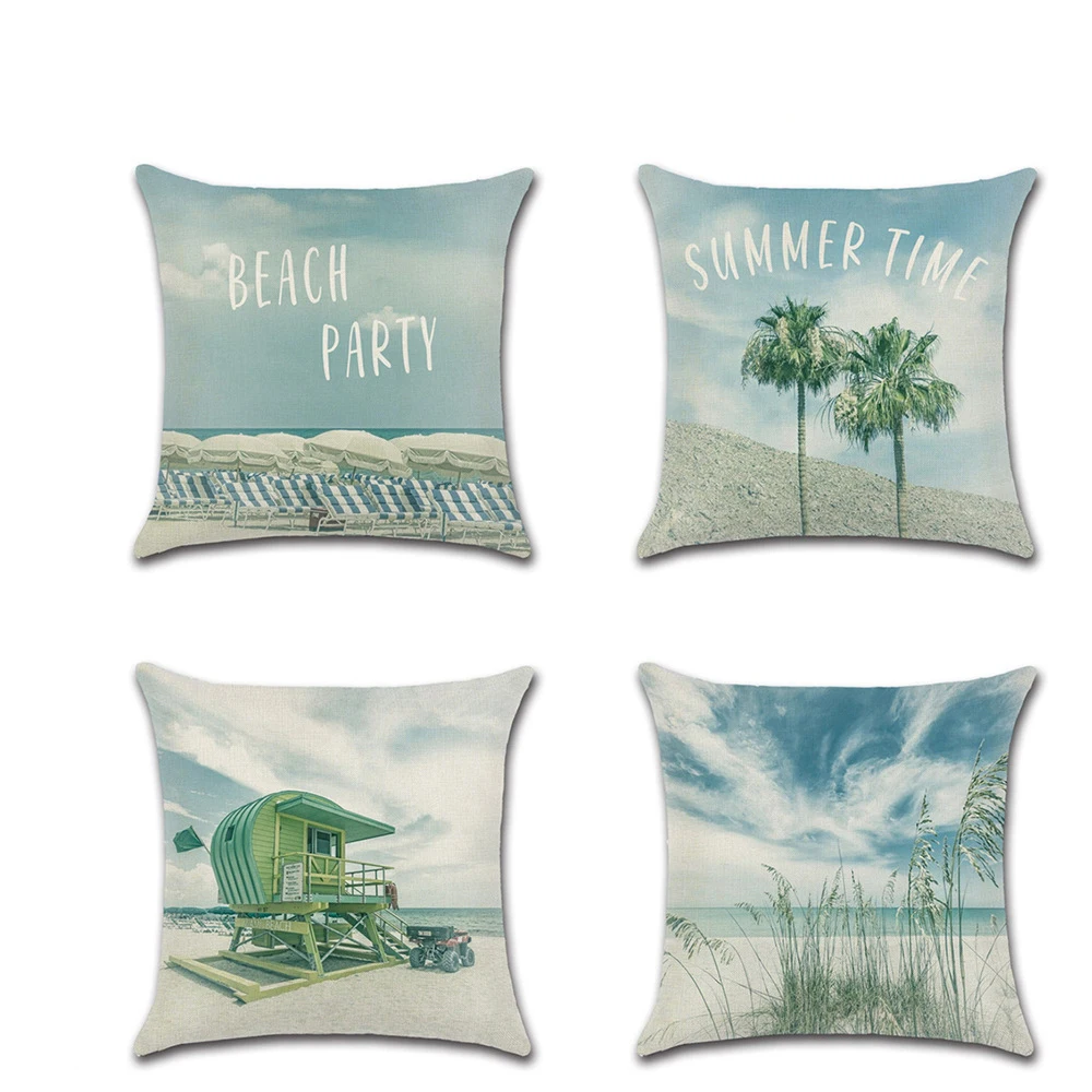 

New Linen Cover Cushion Beach Landscape Home Decor Cushions Custom Covers Coconut Tree Decorative Cushions Pillow Covers