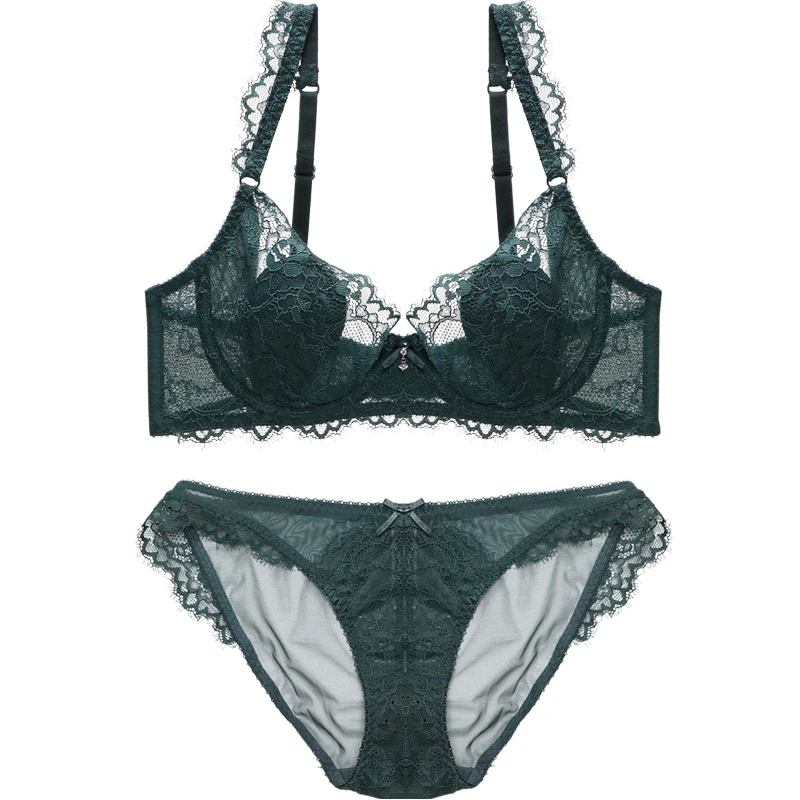 

Lingerie Women E Cup Bra Set Lace Nipple Proof Minimizer Eyelash Lace Decoration Underwire Bra and Panties Set Plus Size