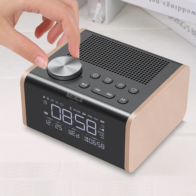 A Bluetooth динамик Будильник FM радио импературность и влажность дисплей цифровой Decration Повтор Настольные Часы Настольный музыкальный плеер - Цвет: A