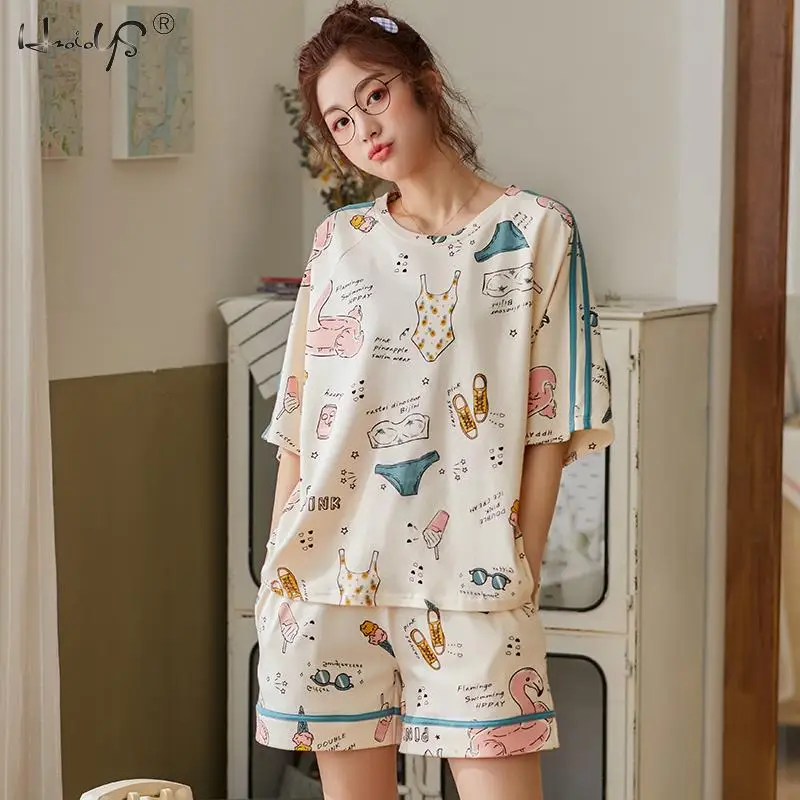 Women's Pajamas Set Sleepwear Round Neck Knitted Cotton Polyester Nightwear New 