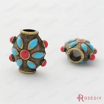 

Wholesale 17*15*10mm hole 5mm Antique Bronze Base Blue and Red Oil Barrel Alloy Big Hole Beads Diy Findings 6 pieces(JM7577)