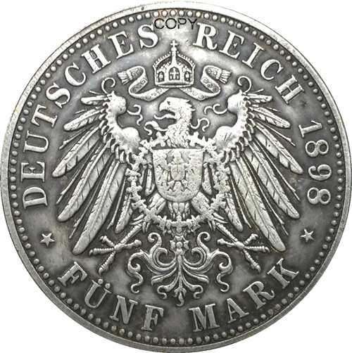 1898 немецкие 5 марок монеты КОПИЯ 38 мм