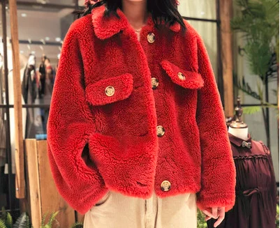 red Зимнее пальто Haining из овечьей шерсти, женское короткое свободное шерстяное пальто с рукавом летучая мышь в европейском стиле JN943 - Цвет: red