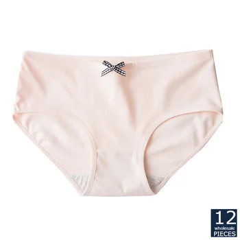 

12 pcs/lot wholesale manufacturers women underwear breathable briefs cotton solid color cute bow TWY A-2