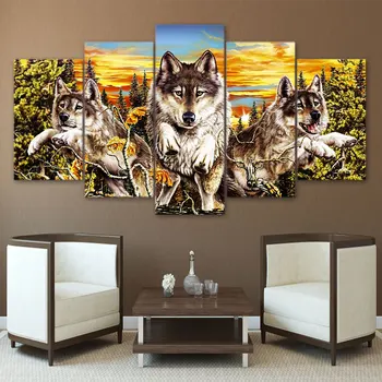 

5 Panel Canvas Wall Art Sunset Cloud Wolf Painting Wall Pictures For Living Room Posters Home Decoration Canvas Painting