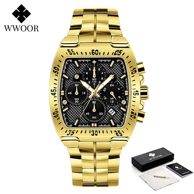 WWOOR Men Watch Luxury Brand Quartz Chronograph Luminous NEW Full Steel Waterproof Wristwatch with Date Relogio Masculino 