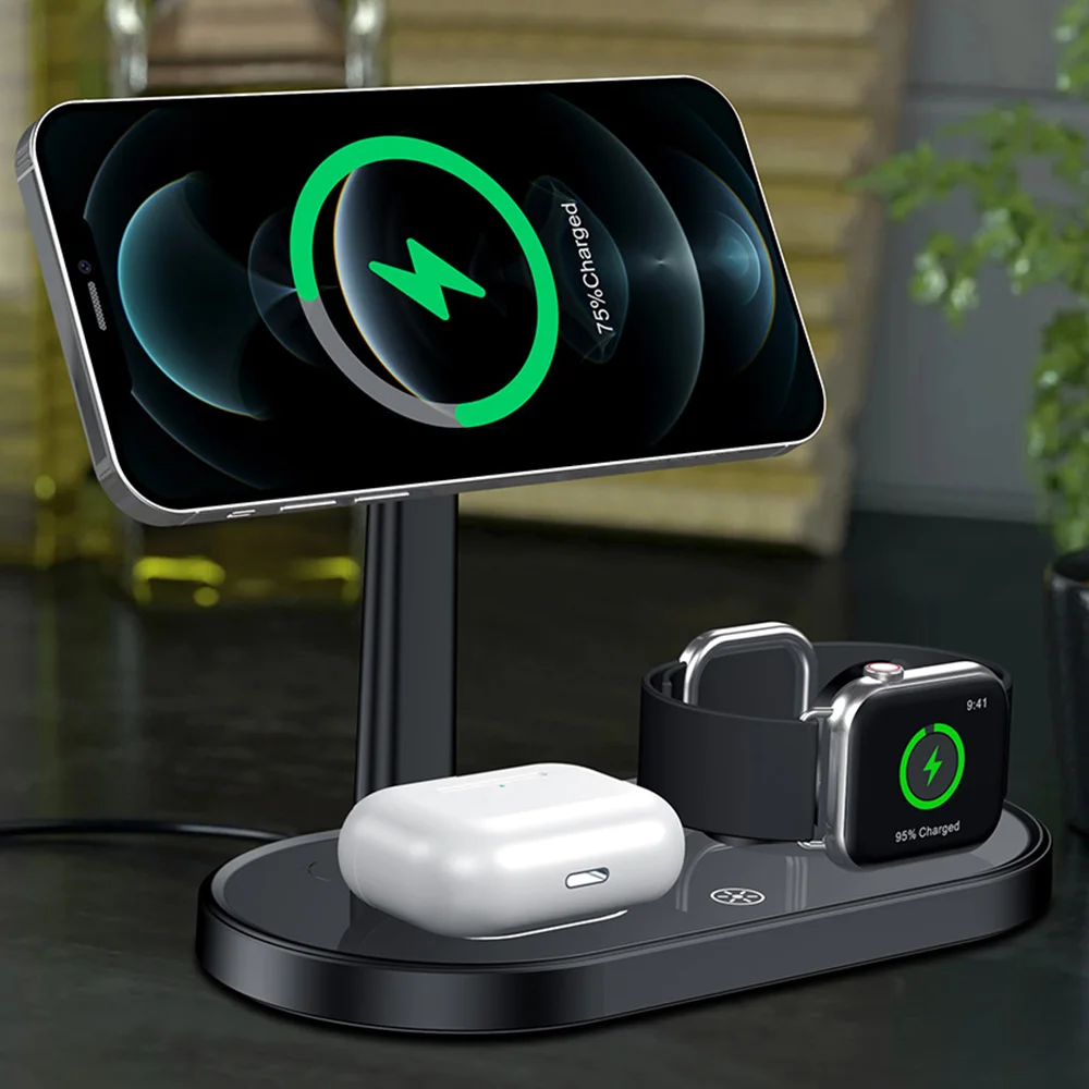 3 In 1 Wireless Charger Magnetic 15W For Magsafe IPhone 12 Pro Max Fast Wireless Charger Station For Apple Watch AirPods Series