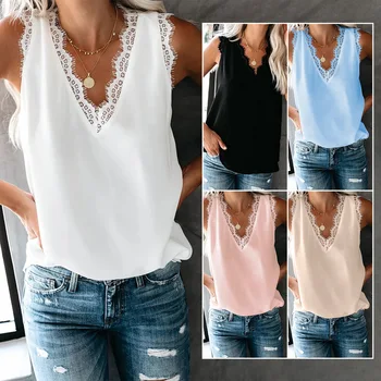

Shiying Amazon tank top women wear loose casual eyelash lace sleeveless top inside and outside in 2020 summer