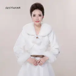 Свадебная куртка новая сексуальная шея женские белые свадебные куртки Кружева длинный рукав аппликация Болеро PJ011