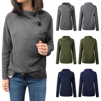 

Autumn Winter Women Sweatshirts Solid Color Slim Long-Sleeved Shirt Loose Round Collar Casual Ladies Sweatshirt