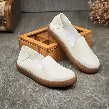 

Women Shoes White Genuine Leather Shoes Women Loafers Soft Mocassin Femme Oxford Shoes Slip On Casual Leather Flat Shoe