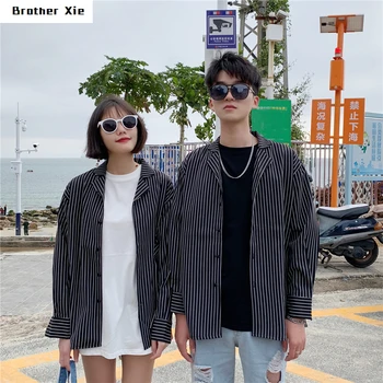 

Summer Wear New Pattern Pajamas Amorous Feelings Companions Cold Wind Men And Women Fund black strips Long Sleeve cargo Shirt