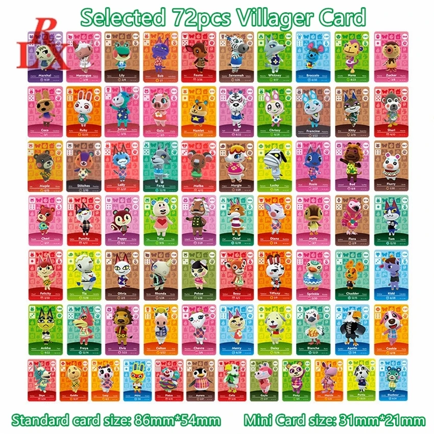 

Selected 72pcs Animal Crossing ACNH New Leaf Popularity Villagers Mini Cards NFC Game Tags NS Switch WiiU Games Size 31mm*21mm