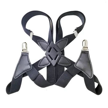 

1pcs Suspenders Men Wide Adjustable Four Clip-on X- Back Elastic Black Braces