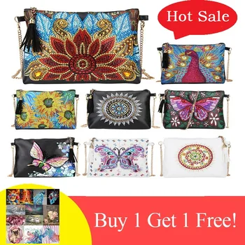 

DIY Diamond Painting Wallet Leather Crossbody Bags Chain Clutch Shoulder Bag w/ 1pc Diamond Painting Cross Stitch Free Gift