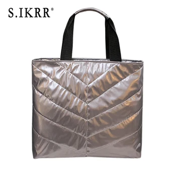

S.IKRR New Winter Space Cotton Handbag Waterproof Fashion Feather Down Bags For Women 2019 Bright Shoulder Bag Tote Purse Bolsas