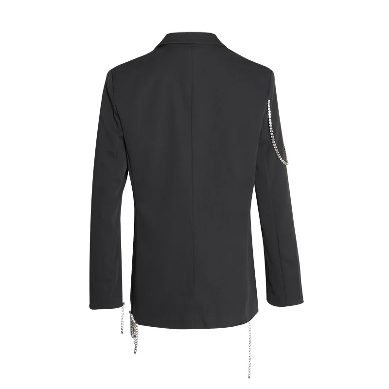 MIAOQING/осенний Блейзер однотонного цвета, женское элегантное пальто с длинными рукавами и стразами в стиле пэчворк, Женская мода, стиль