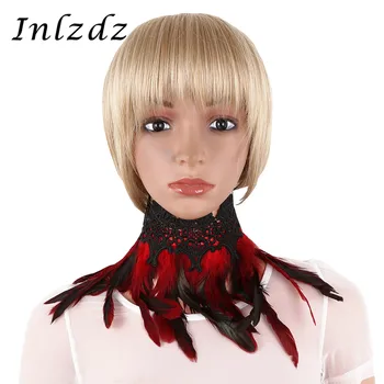 

Victorian Gothic Natural Feather Lace Embroidery Choker Neck Wrap Collar Stage Performance Halloween Cosplay Costume Accessories