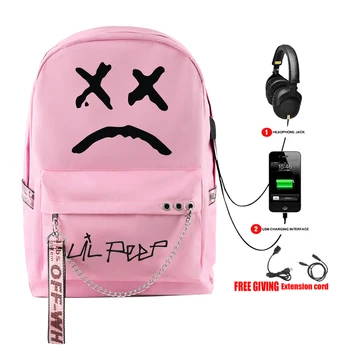 

Kid's Backpack Fans Favorite Lil Peep Pink For School Teenagers Girls Student Waterproof Canvas Bags USB Laptop Travel Backpack