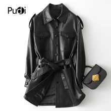 Pudi, Женское пальто из натуральной кожи, зимняя куртка из натуральной кожи, женские длинные пальто, тренчи, куртки черного цвета, A29108