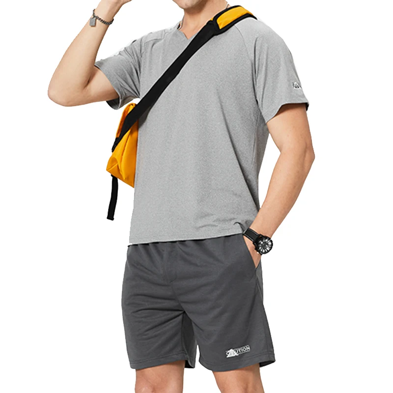 Mens Tracksuit Sportswear Button-Shirt Eu-Size Casual Summer 2pieces Solid Short Male