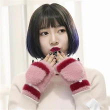 Новинка, Sparsil, стильный Для женщин студент имитация норки кашемировые перчатки трикотажные Сенсорный экран мягкие наручные Половина Finger клапаном варежки модные перчатки для девочек