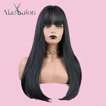 ALAN EATON, длинные прямые темно-синие зеленые синтетические парики с плоской челкой для женщин, парик для косплея, термостойкие парики