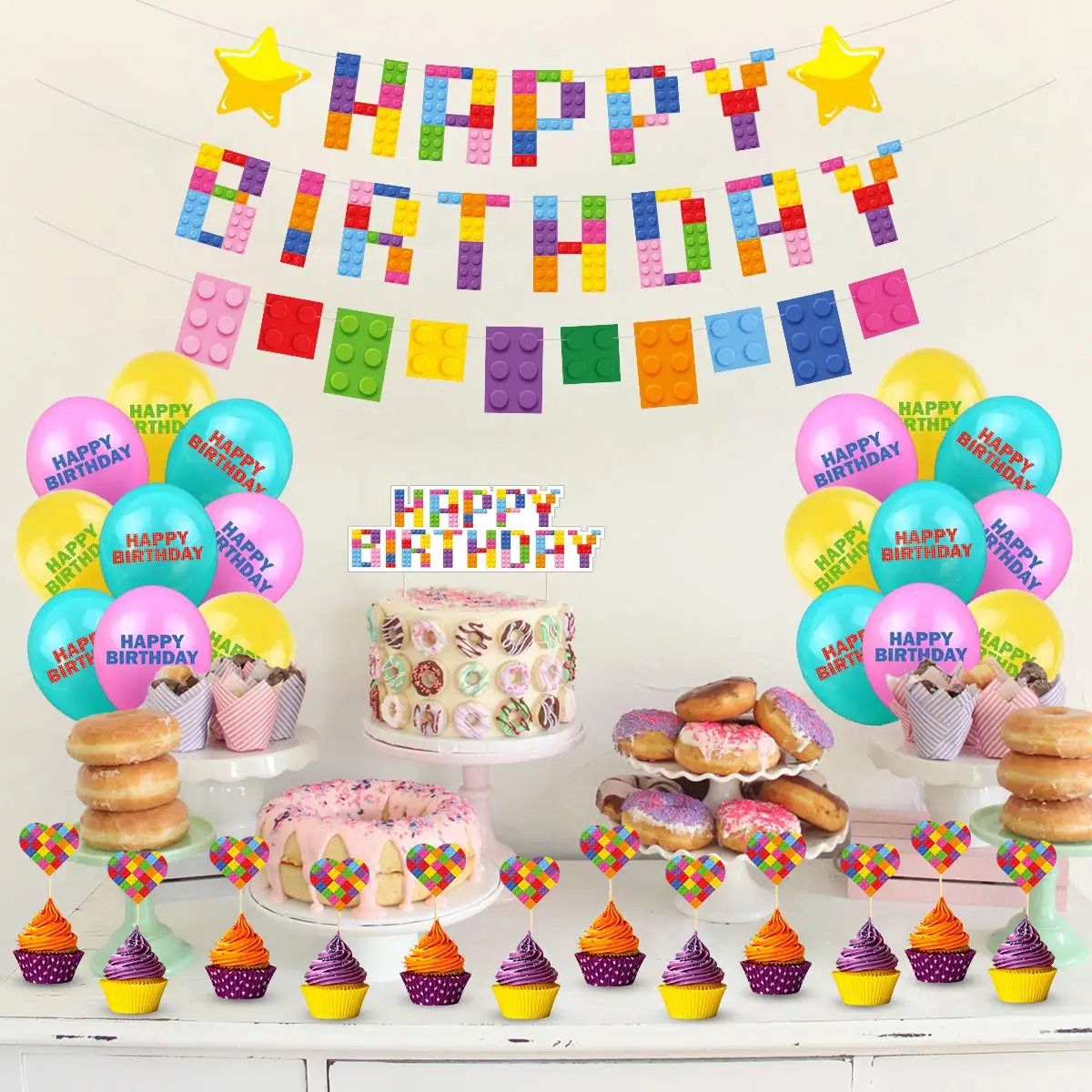 

Building Block Theme Party Decoraiotns Baby Shower Favors Balloons For Boys Girls Color Brick Block Birthday Party Supplies